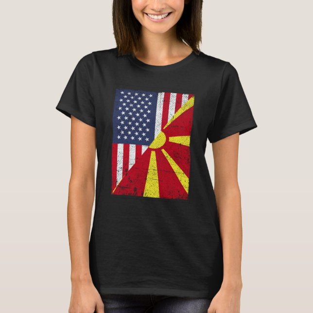 Half USA Flag Half Macedonia Flag American Macedon T Shirt (Framsida)