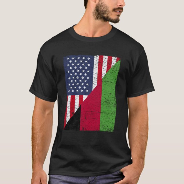 Half USA Flag Half Malawi Flag American Malawian T Shirt (Framsida)