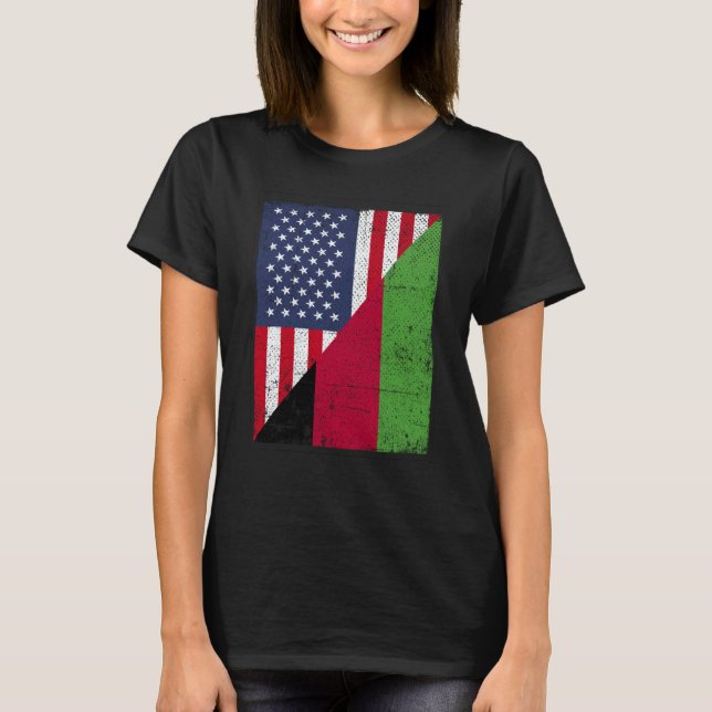Half USA Flag Half Malawi Flag American Malawian T Shirt (Framsida)