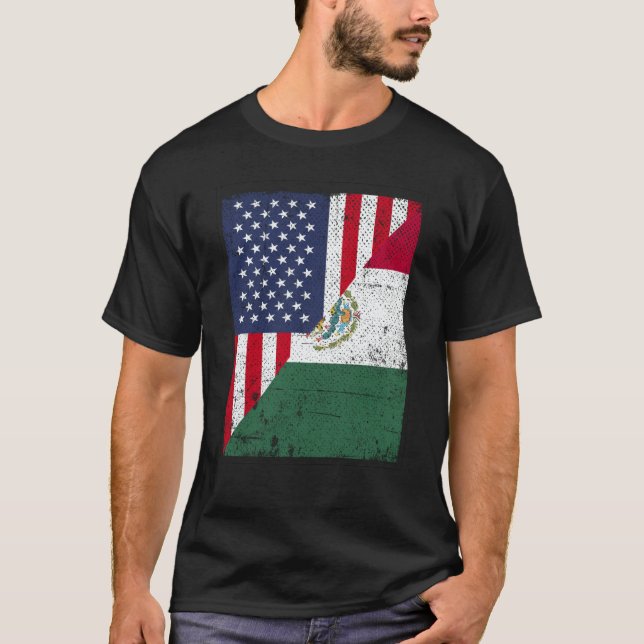 Half USA Flag Half Mexico Flag American Mexican T Shirt (Framsida)