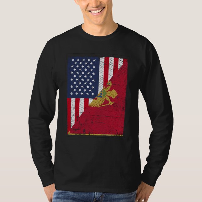 Half USA Flag Half Montenegro Flag American Monten T Shirt (Framsida)