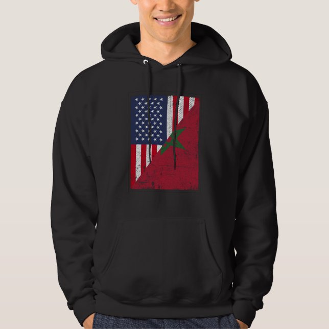 Half USA Flag Half Morocco Flag American Moroccan Hoodie (Framsida)
