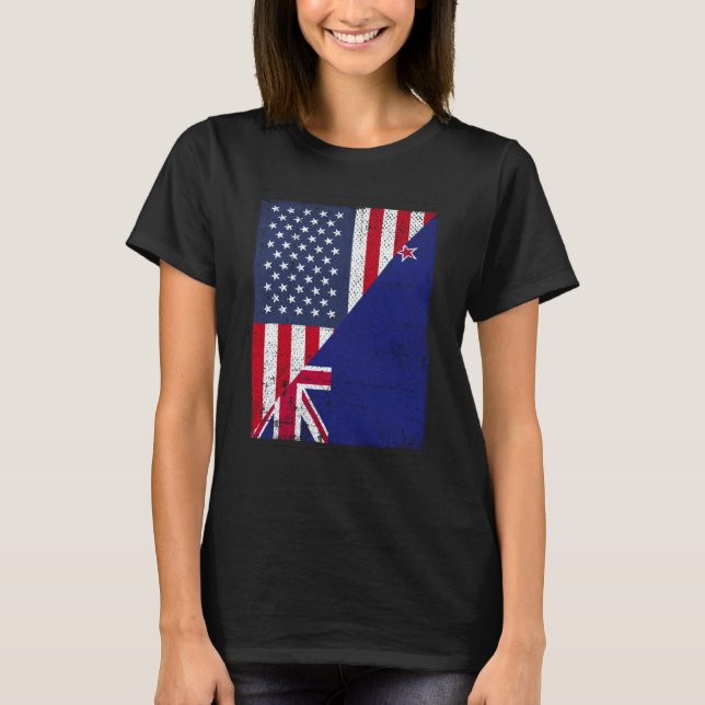 Half USA Flag Half New Zealand Flag American New Z T Shirt (Framsida)