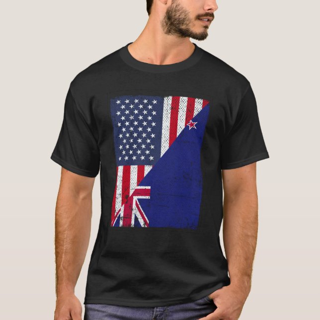 Half USA Flag Half New Zealand Flag American New Z T Shirt (Framsida)