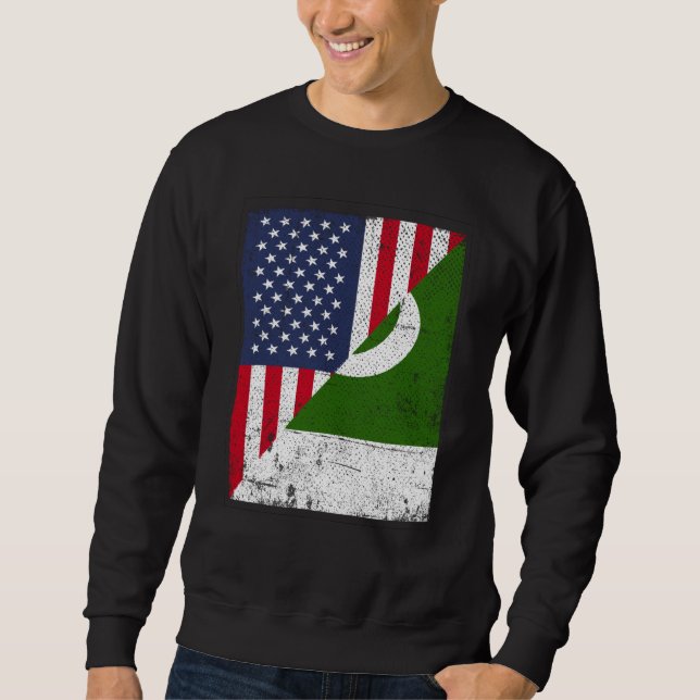 Half USA Flag Half Pakistan Flag American Pakistan Lång Ärmad Tröja (Framsida)