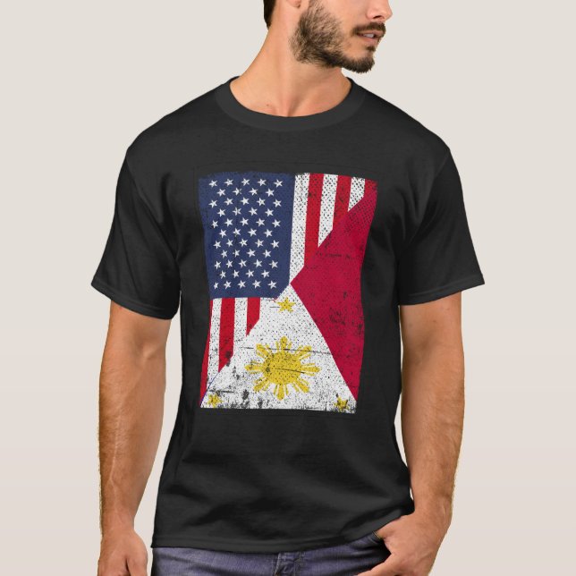 Half USA Flag Half Philippines Flag American Filip T Shirt (Framsida)