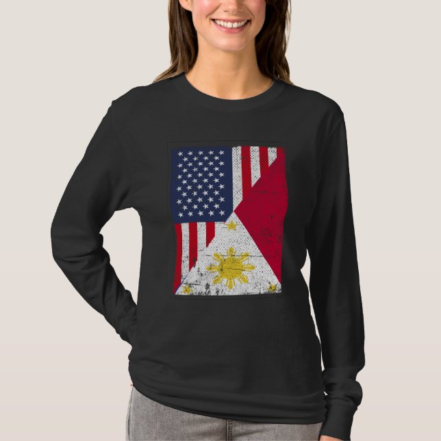 Half USA Flag Half Philippines Flag American Filip T Shirt (Framsida)