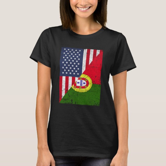 Half USA Flag Half Portugal Flag American Portugue T Shirt (Framsida)