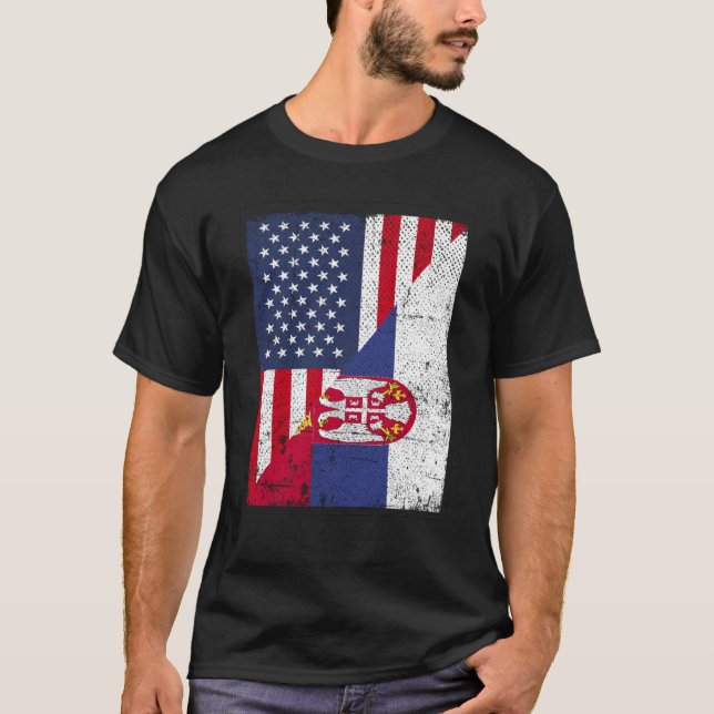 Half USA Flag Half Serbia Flag American Serbian T Shirt (Framsida)