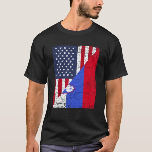 Half USA Flag Half Slovenia Flag American Slovenia T Shirt (Framsida)