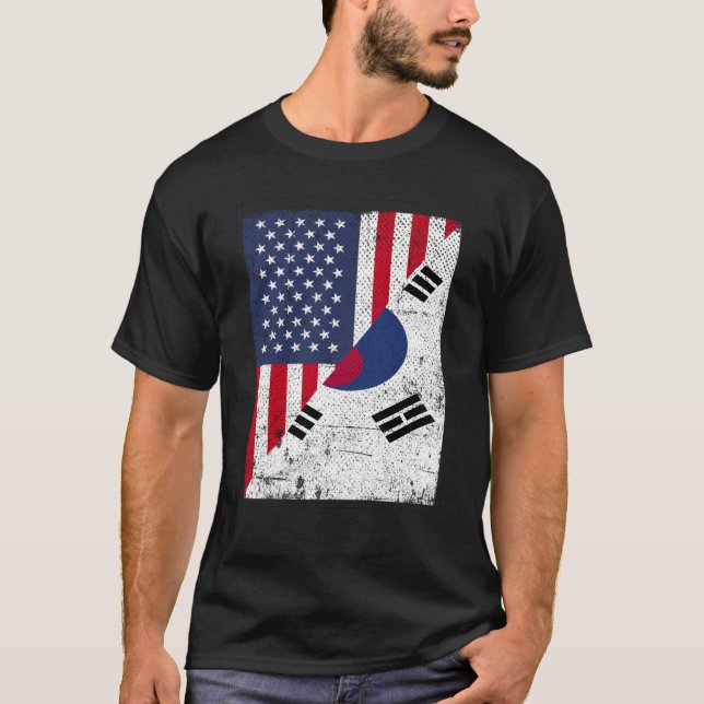 Half USA Flag Half South Korea Flag American South T Shirt (Framsida)