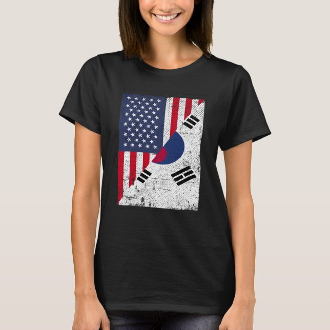 Half USA Flag Half South Korea Flag American South T Shirt (Framsida)