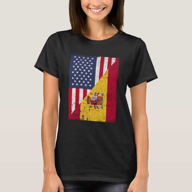 Half USA Flag Half Spain Flag American Spanish T Shirt (Framsida)