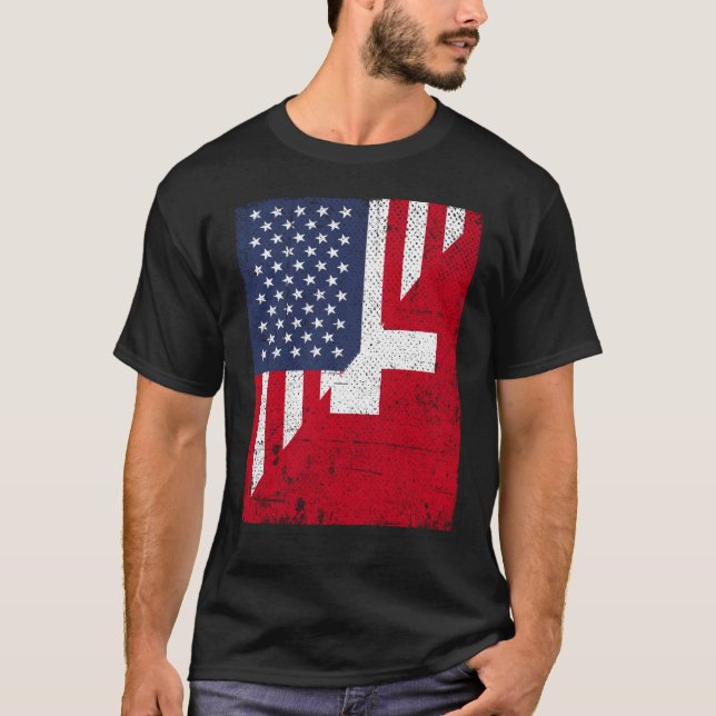 Half USA Flag Half Switzerland Flag American Swiss T Shirt (Framsida)