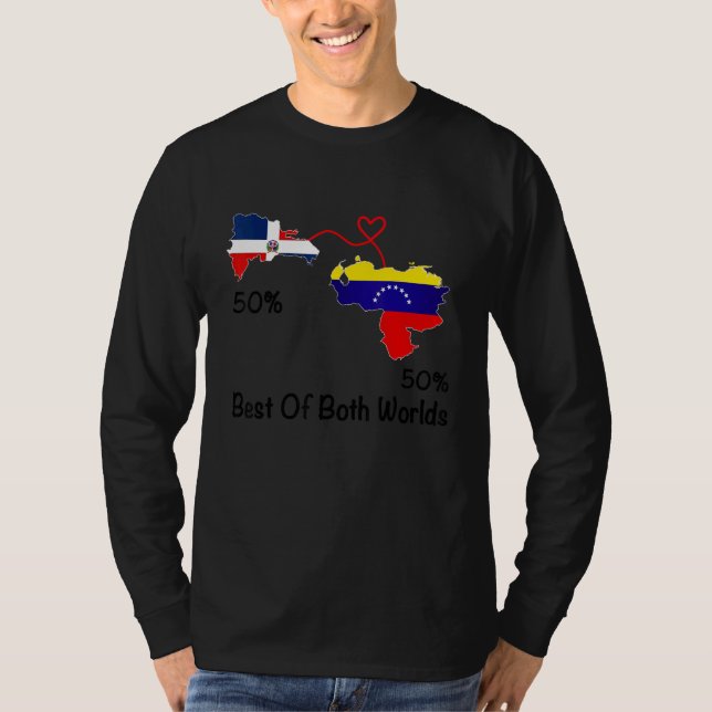 Half venezuela Half Dominican Flag Map Love venezu T Shirt (Framsida)
