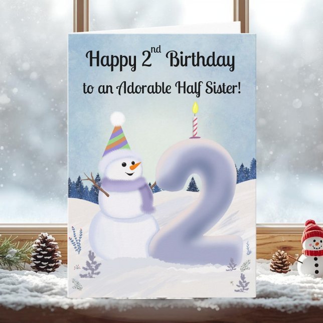 Halfsyskon Glad 2-årsdag Snöman Byggnad Kort (Skapare uppladdad)