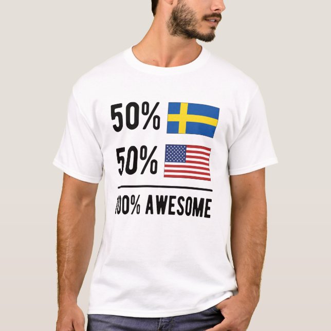 Hälften av den svenska halvamerikanska Sverigen US T Shirt (Framsida)