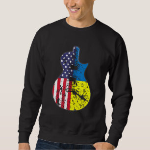 Hälften av USA flagga i halva Ukraina Flagga Guita Lång Ärmad Tröja