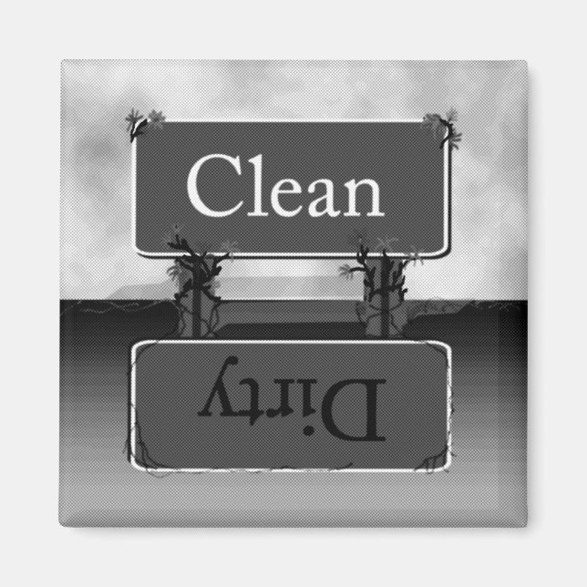 Halfton Grått Dirty Clean Dishwasher Magnet (Framsidan)