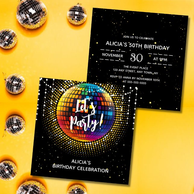 Halftone Disco Låt oss Party-födelsedagsinbjudan (Skapare uppladdad)