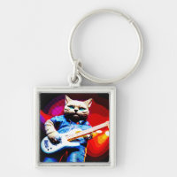 Halftone Metall Moggy Cat Guitarist i Denim