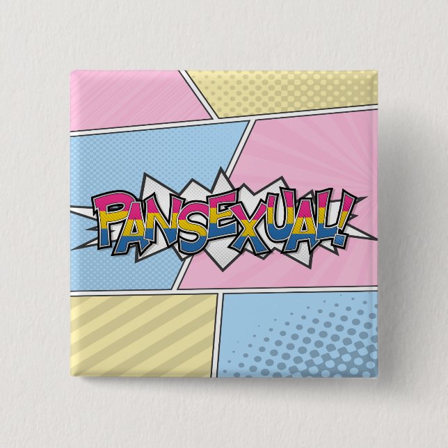 Halftone Pansexual Pride Typografi med Flagga Knapp (Framsida)