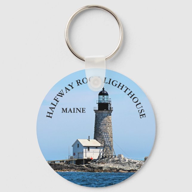 Halfway Sten fyr, Maine Button Keychain Nyckelring (Framsida)