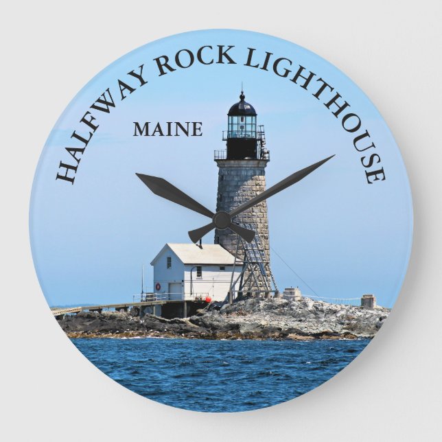 Halfway Sten fyr, Maine Round Wall Clock Stor Klocka (Framsida)