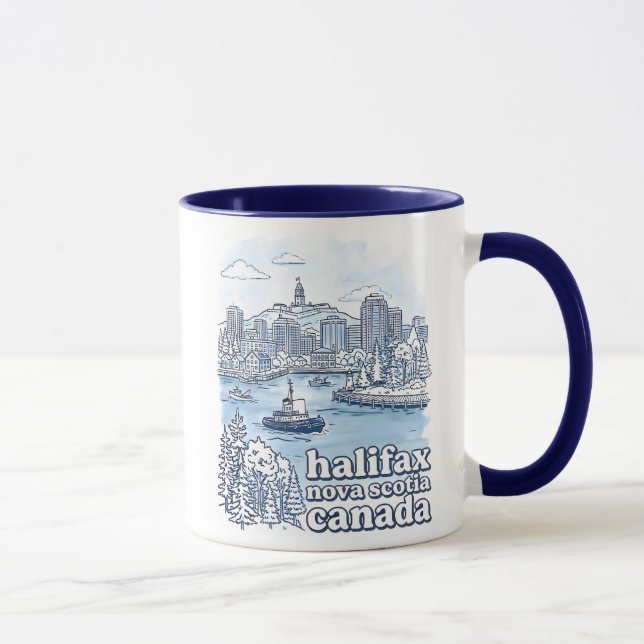 Halifax Kanada Enkel Blå Siluett Söt Stadsvy Mugg (Höger)