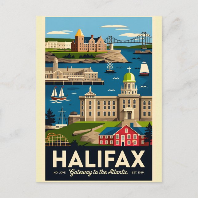 Halifax Kanada Retro Resemålning Poster Konst Vykort (Framsida)