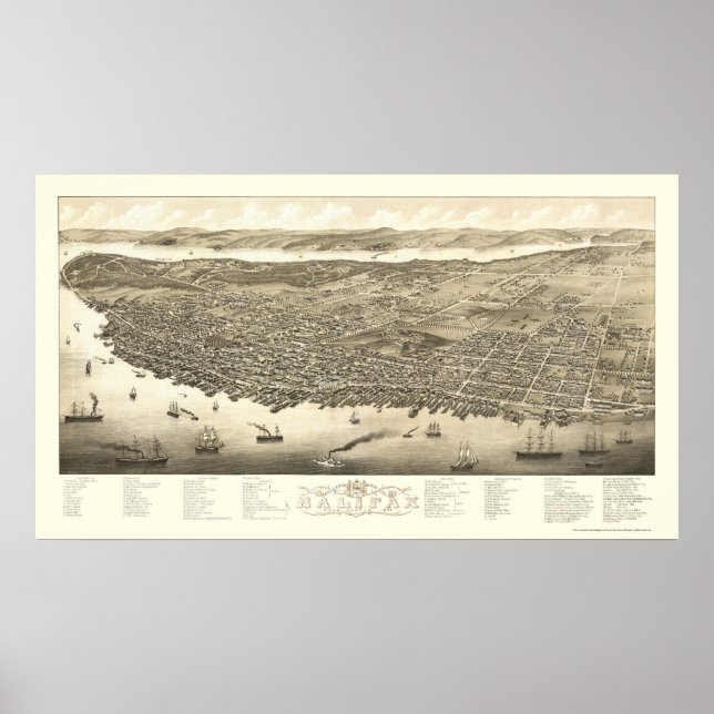 Halifax, NS, Kanada Panoramic Karta - 1879 Poster (Framsidan)