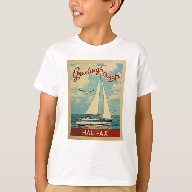 Halifax Sailboat Vintage resor Kanada T Shirt (Framsida)