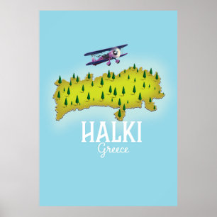 Halki Greece Karta illustrerade reseaffisch Poster