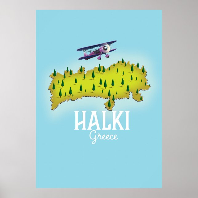 Halki Greece Karta illustrerade reseaffisch Poster (Framsidan)