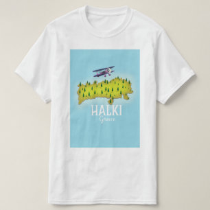 Halki Greece Karta illustrerade reseaffisch T Shirt