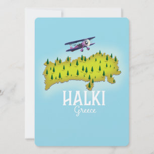 Halki Grekland Karta Illustrerad reseaffisch