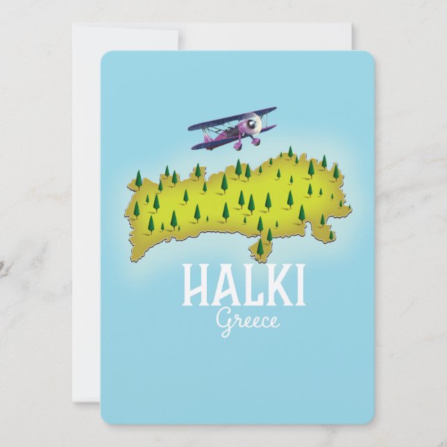 Halki Grekland Karta Illustrerad reseaffisch (Framsida)