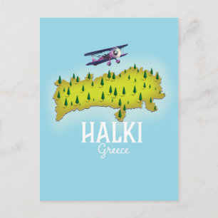 Halki Grekland Karta Illustrerad reseaffisch Vykort
