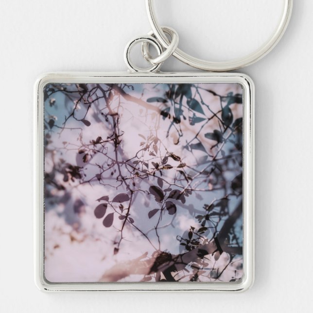 Halkning Fyrkantig Silverfärgad Nyckelring (Framsidan)