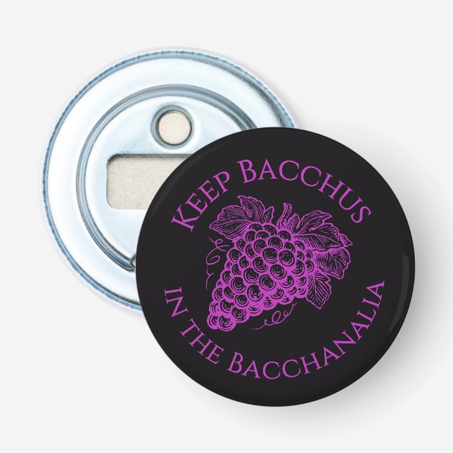 Håll Bacchus i den magnetiska flaskan för Bacchana Flasköppnare (Framsidan)
