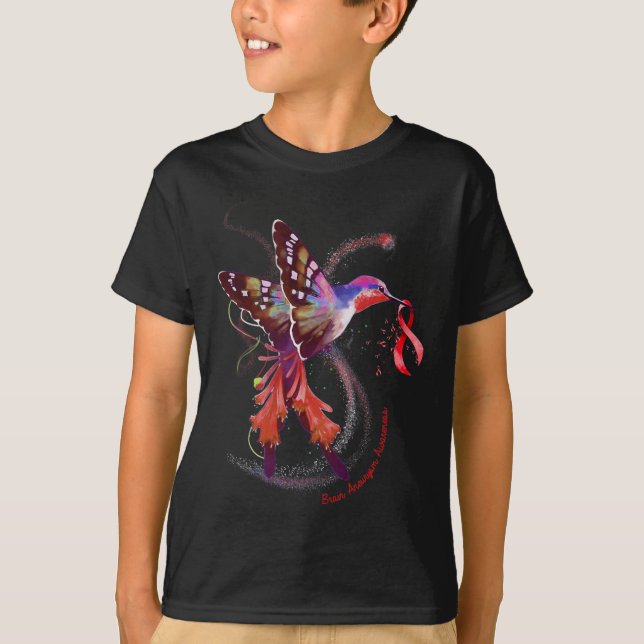 Håll Burgundy Ribbon Brain Aneurysm Awareness T Shirt (Framsida)