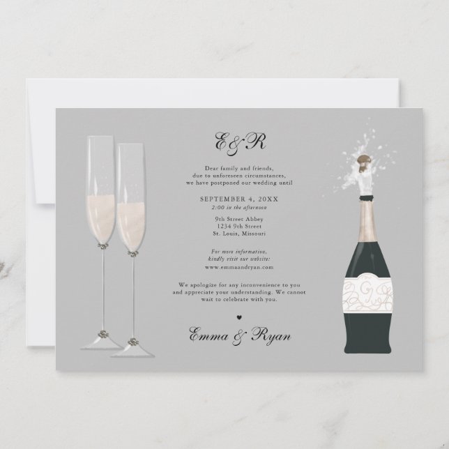 Håll champagneflyten – datum för bröllopet ändras meddelande (Baksida)