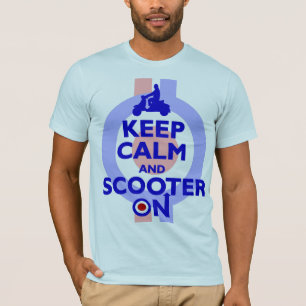 håll den lugnaa sparkcykeln på manar (för blåt tee shirt