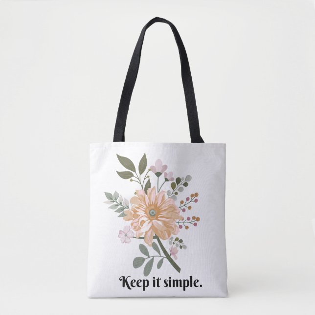 'Håll det enkelt' Floral Minimalist Tygkasse (Framsida)