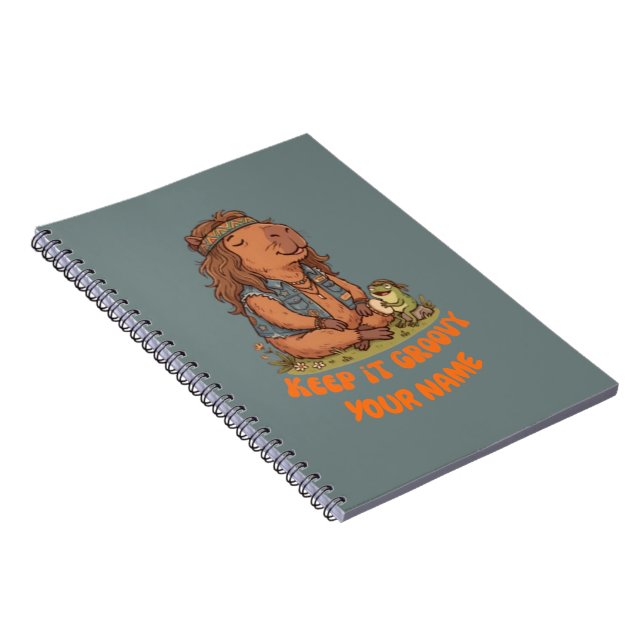 Håll Det Groovy Capybara Söt Retro Anpassad Anteckningsbok (Högra Sidan)