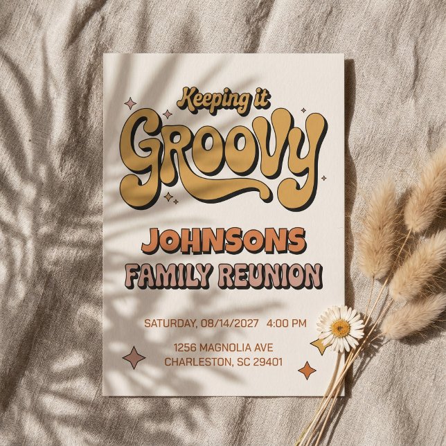 Håll det Groovy Retro Boho Familjeåterförening Inbjudningar (Skapare uppladdad)