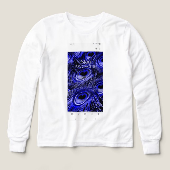 Håll dig Awesome Blue  Påfågel Feather Inspirerand T Shirt (Design framsida)