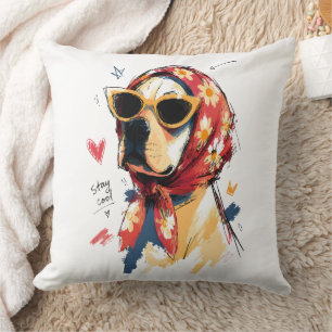 Håll dig cool hund med blommig huvudscarf och solg kudde