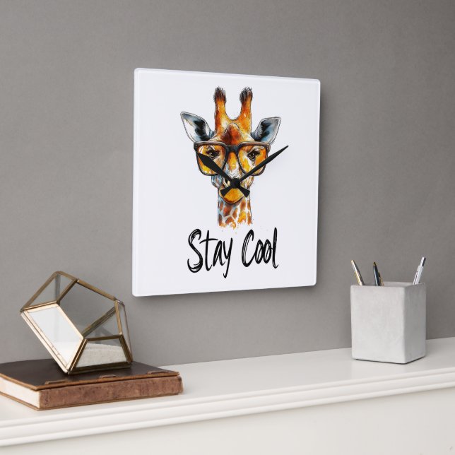 Håll dig cool - Illustration av giraff med solglas Fyrkantig Klocka (Kontor)