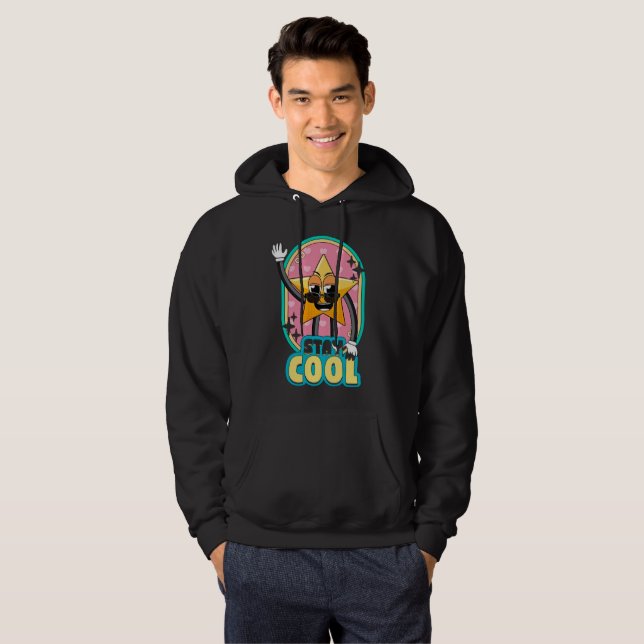 Håll dig cool - Retro Vintage Star Svart Hoodie (Hel framsida)